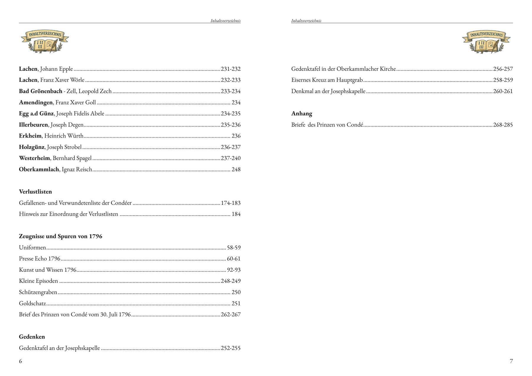 Inhaltsverzeichnis Kammlach 1796, zweite Doppelseite