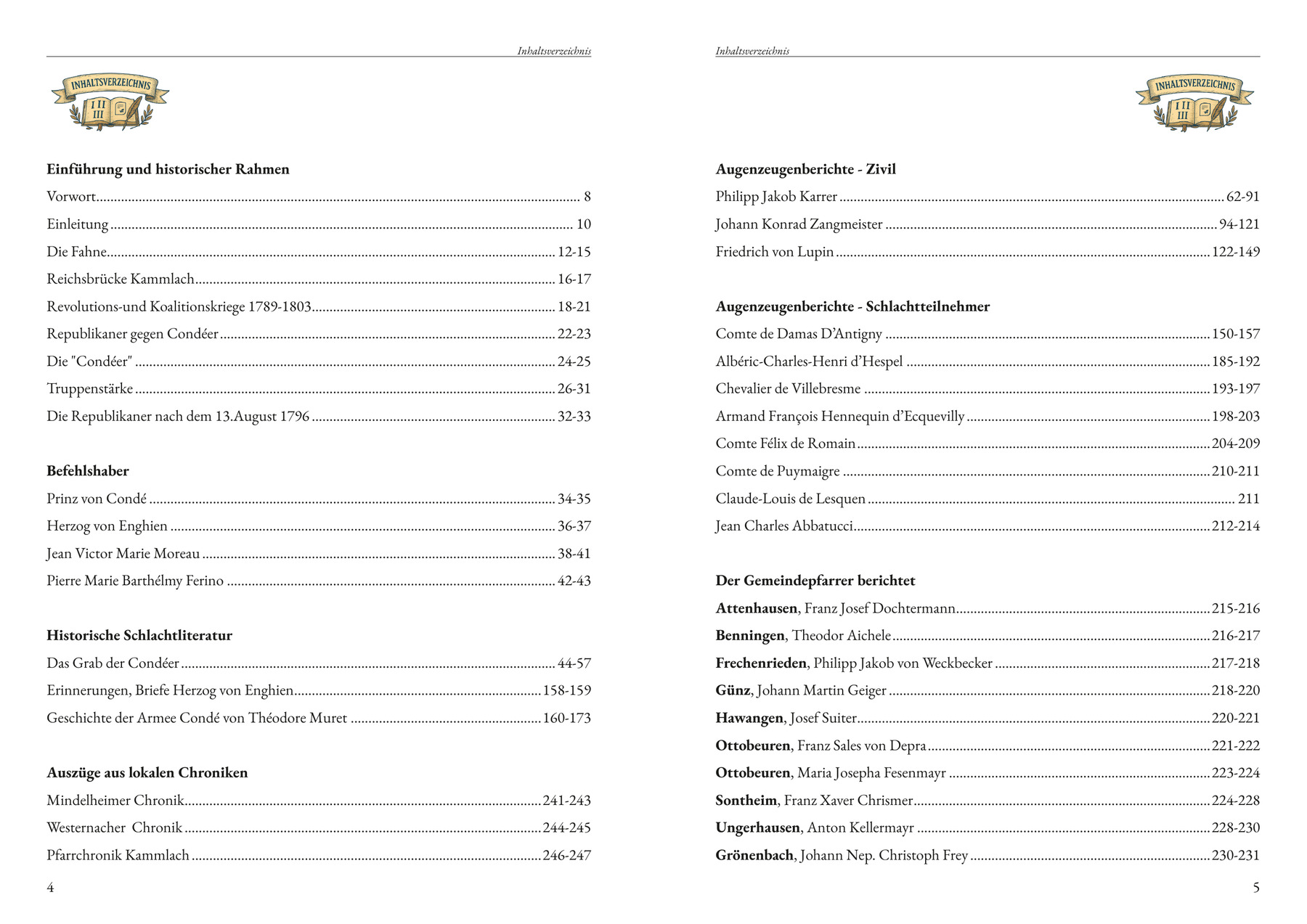 Inhaltsverzeichnis Kammlach 1796, erste Doppelseite